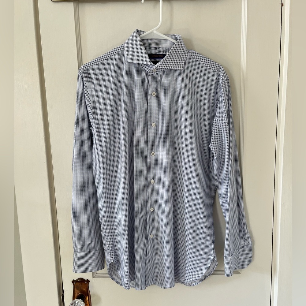 Men’s Broletto White Patterned Collared Trim Fit Shirt (Medium)